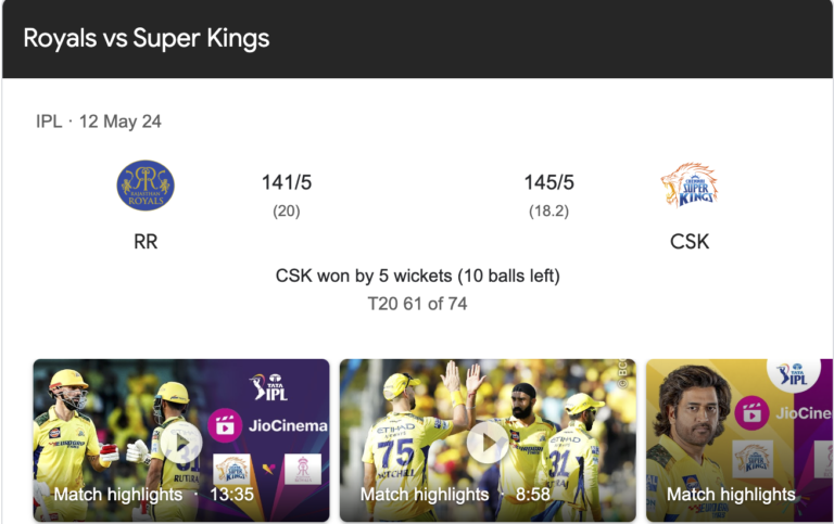 Rajasthan Royals vs Chennai Super Kings Match Scorecard