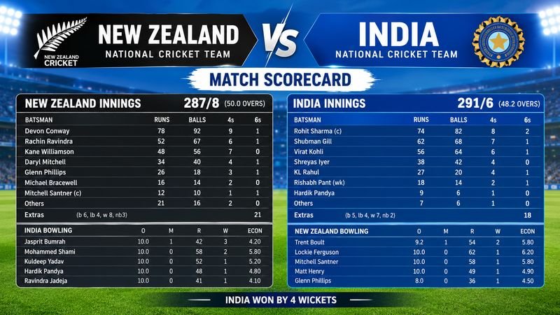 New zealand national cricket team vs india national cricket team match scorecard