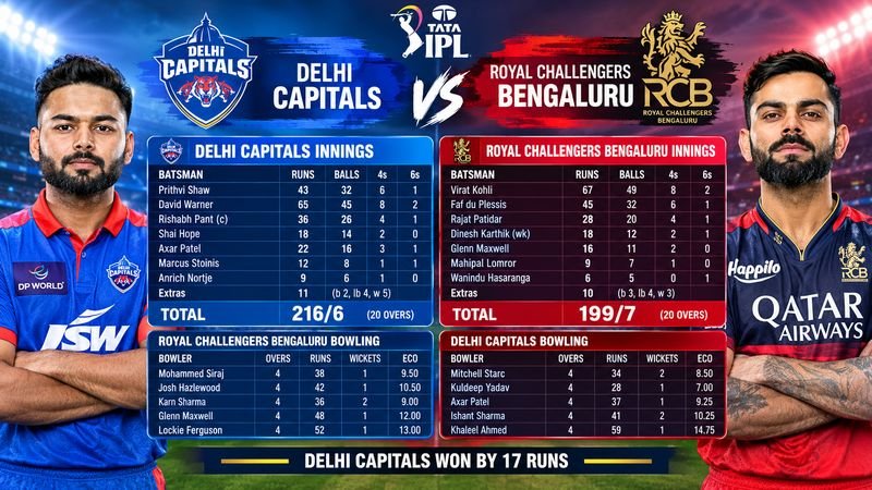 Delhi Capitals vs Royal Challengers Bengaluru Match Scorecard