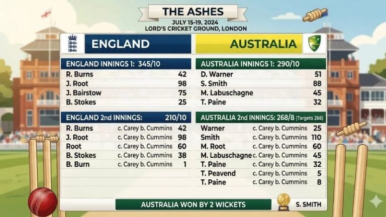 England Cricket Team vs Australian Men’s Cricket Team Match Scorecard