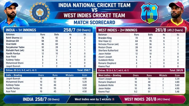 India National Cricket Team Vs West Indies Cricket Team Match Scorecard