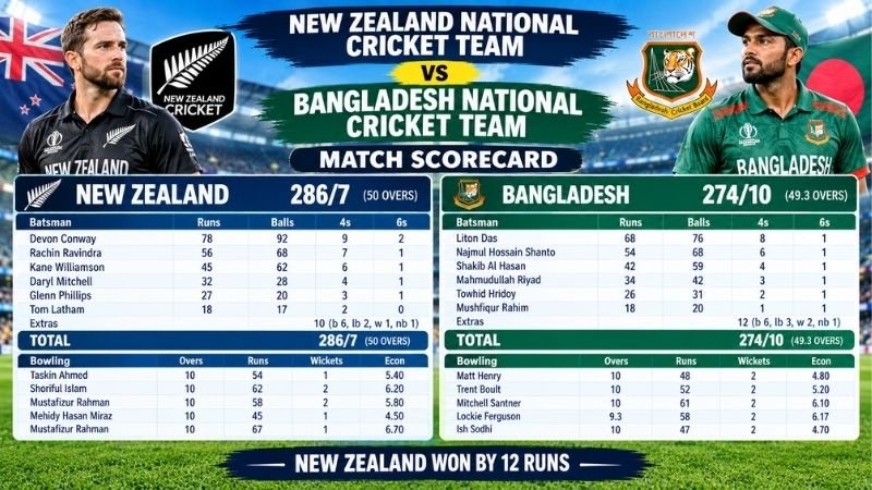 New Zealand National Cricket Team vs Bangladesh National Cricket Team Match Scorecard