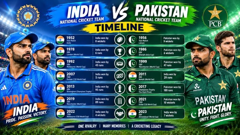 The India National Cricket Team Vs Pakistan National Cricket Team Timeline